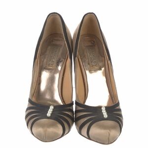 Badgley Mischka Black and Gold Striped Heels